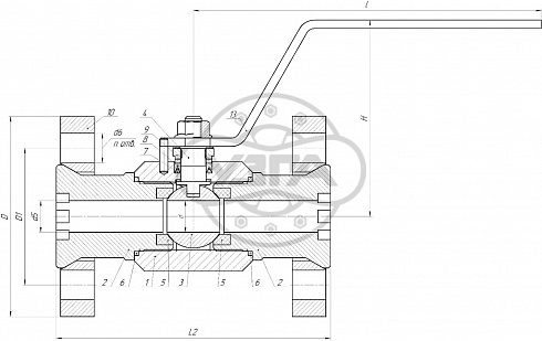 Кран шаровой разборный трехсоставной фланцевый Dn32 Pn160 Ст. 20 11с45п