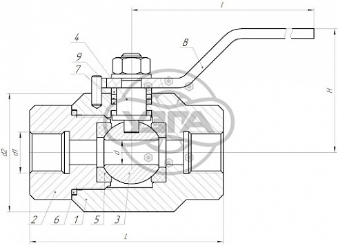 Кран шаровой разборный двухсоставной муфтовый Dn20 Pn63 12Х18Н10Т 11нж45п