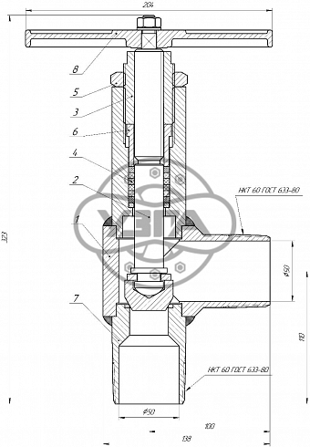 Вентиль угловой цапковый Dn32 Pn160 Ст. 20