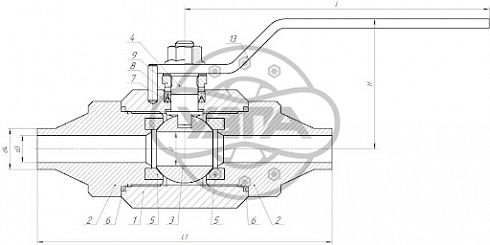 Кран шаровой разборный трехсоставной под приварку Dn10 Pn160 Ст. 20 11с45п